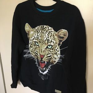 Crew neck sweater with silkscreened tiger